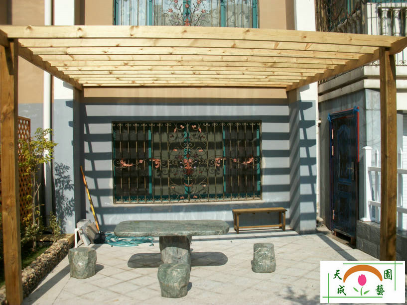 昆山防腐木葡萄架花架车棚_天成园艺公司